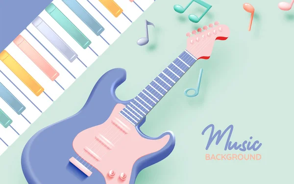 Electric Guitar Music Notes Song Melody Tune Realistic Vector Icon — Stock Vector