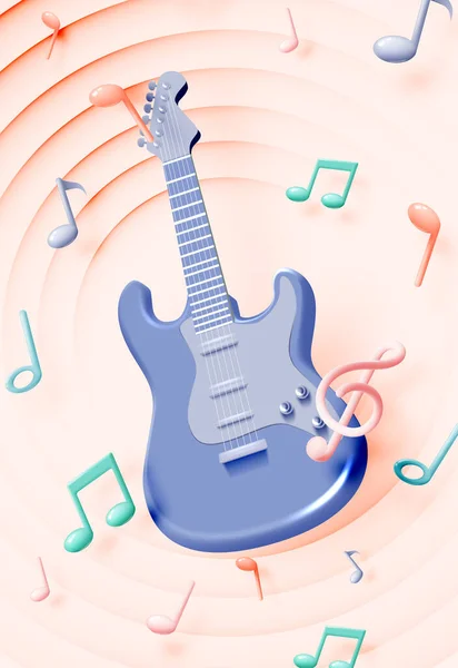 Elektrische Gitarre Mit Musiknoten Song Melodie Oder Melodie Realistisches Vektor — Stockvektor