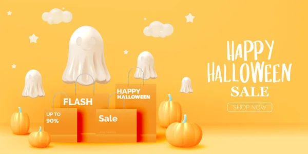 Happy Halloween Sezónní Prodej Banner Barevné Pozadí Vektor Ilustrace — Stockový vektor
