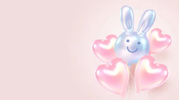 Pembe Mavinin Yumuşak Pastel Renklerinde Parlak Balon Tavşancıkları Berrak Sakin Telifsiz Stok Illüstrasyonlar