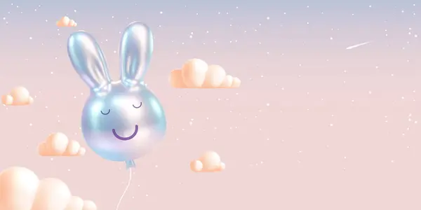 Pembe Mavinin Yumuşak Pastel Renklerinde Parlak Balon Tavşancıkları Berrak Sakin Stok Illüstrasyon