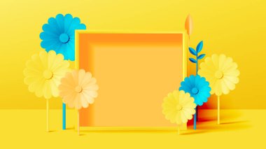 Yumuşak pastel renkte şekillendirilmiş kağıt çiçekler, bir çerçeve ile tamamlanmış, modern dekor için mükemmel sakin ve sanatsal bir sunum oluşturur.