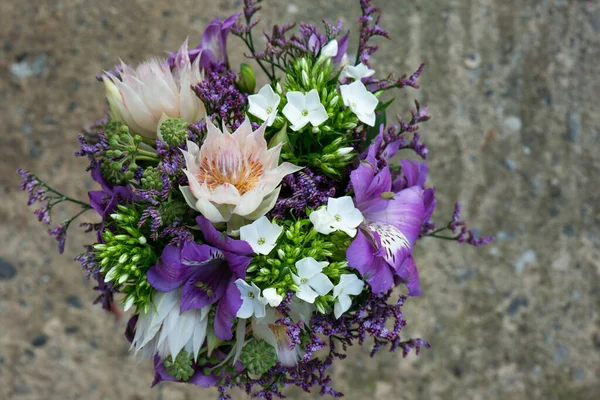 Romantic Flower Bouquet Protea Stone Background — Stock Photo, Image