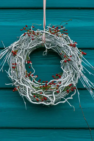 Wreath Made Birch Twigs Rose Hips Stock Photo