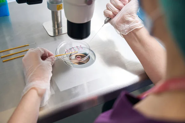 Vědec Genetik Připravuje Biologický Materiál Pro Vitrifikaci Žena Pracuje Sterilních — Stock fotografie