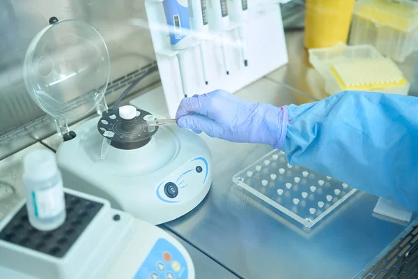 Scientist Virologist Works Virus Samples Sterile Room Specialist Uses Special — Stockfoto