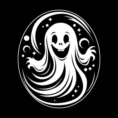 Cadılar Bayramı çıkartmaları için basit siyah beyaz monokrom şirin hayalet logosu