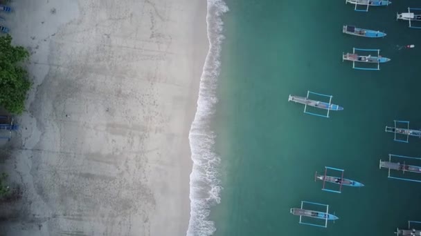 Воздушное Видео Видом Море Рыбацкими Лодками Несколько Рыбацких Лодок Прислонились — стоковое видео