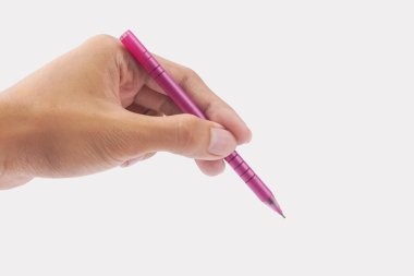 Beyaz arka planda izole edilmiş pembe bir kalem. Yüksek çözünürlüklü fotoğraf.
