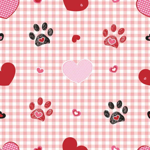 丰满的花纹婴儿粉红色与情人节的概念 手印与心脏无缝面料设计模式或背景 — 图库矢量图片