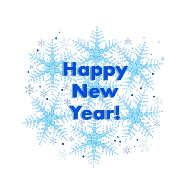 Snow Flakes Happy New Year Text Greeting Card Background — Stock Vector