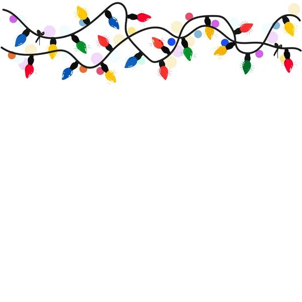 Pendurado Luzes Decorativas Natal Feliz Ano Novo Cartão Saudação Lâmpadas Gráficos Vetores