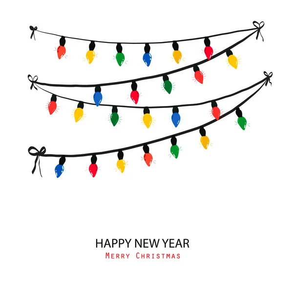 Pendurado Luzes Decorativas Natal Feliz Ano Novo Cartão Saudação Ilustração De Stock