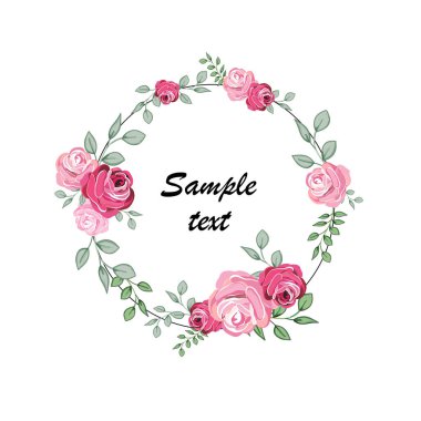 Çelenk şeklinde daire çelenk. Güller romantik kumaş tasarım vektörü seti. Güller çerçeve, pankart, düğün, bebek partisi tasarımı