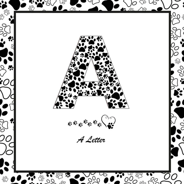 Made Paw Print Letter Black White Paw Prints Seamless Fabric — Stock Vector