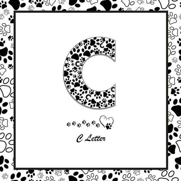 Made Paw Print Letter Black White Paw Prints Seamless Fabric — Stock Vector
