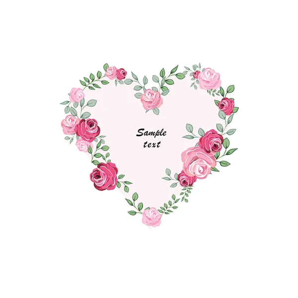 Heart Border Design Frame Beautiful Roses Valentine Day Wedding Baby — Stock Vector