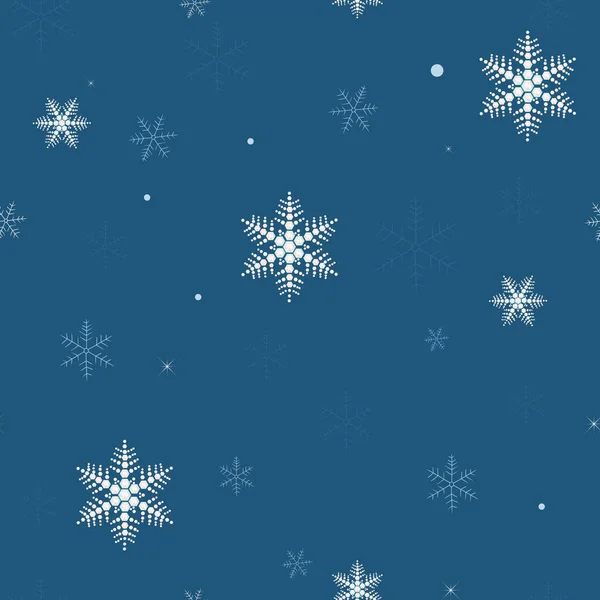 Sněhové Vločky Tmavě Modrým Pozadím Bezešvé Tkaniny Vzor Designu Šťastný — Stockový vektor