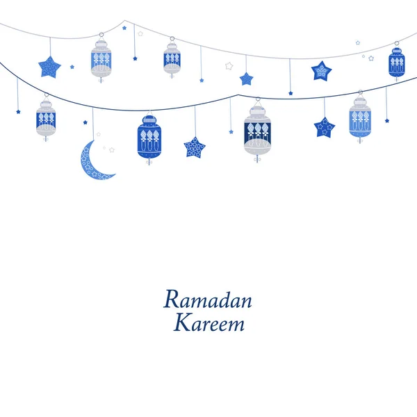 Рамадан Карим Голубыми Лампами Полумесяцами Звездами Традиционный Фонарь Рамадана — стоковый вектор
