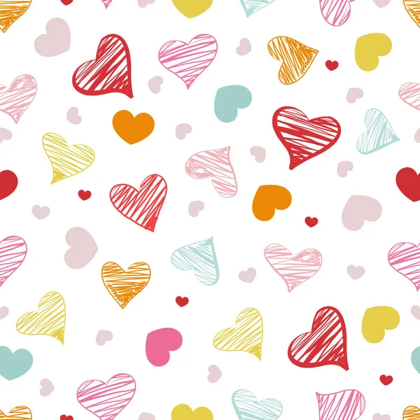 カラフルな心バレンタインデーの背景シームレスな子供のテキスタイルデザインパターン — ストックベクタ