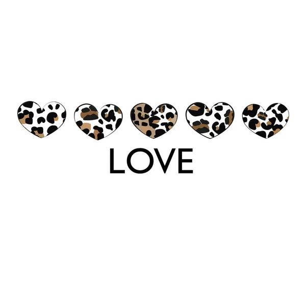 Leopard Print Hearts Mit Love Text Shirt Design Textildesign Fashion — Stockvektor