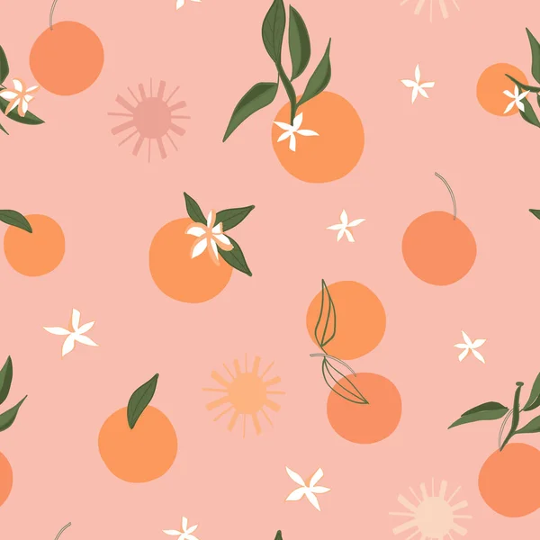 Апельсины Бесшовный Дизайн Ткани Милый Узор Дизайн Ткани Тропический Узор — стоковый вектор