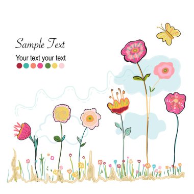 Renkli soyut bahar çiçeği tebrik kartı. Vektör illüstrasyonu