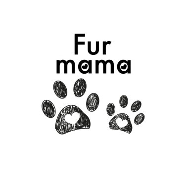 Kalpli ve pati izli kürklü anne. Kürklü anne mesajı. Anneler Günün kutlu olsun tebrik kartı. Vektör illüstrasyonu