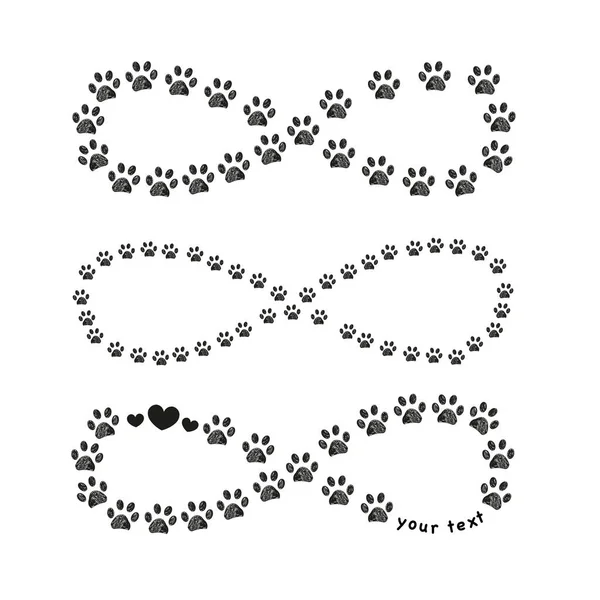 Tlapky Tiskne Zvířecí Láska Tetování Design Nekonečno Symboly Vektorová Ilustrace — Stockový vektor