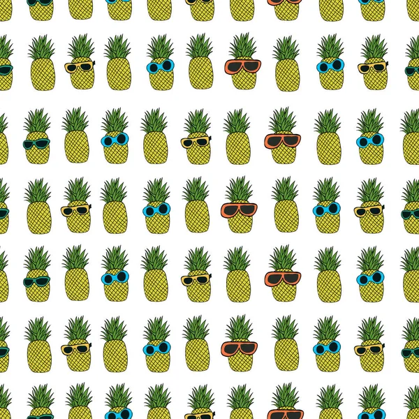 Tropikal Yapraklı Ananaslar Yaz Zamanı Dikişsiz Kumaş Dizaynı Vektör Illüstrasyonu — Stok Vektör