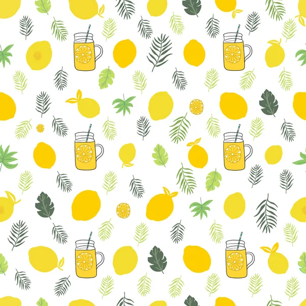 Limonlar Yapraklar Limonata Yaz Zamanı Dikişsiz Kumaş Tasarım Deseni — Stok Vektör