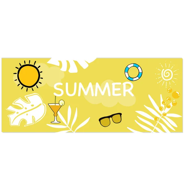 Verão Tempo Amarelo Sol Banner Verão Design Amarelo Fundo Ilustração — Vetor de Stock