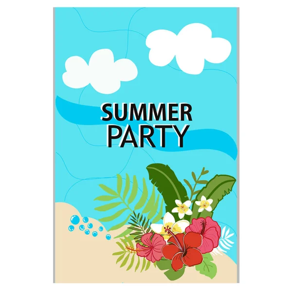 Summer Party Üdvözlő Kártya Tengeri Trópusi Virágok Háttér Vektorillusztráció — Stock Vector