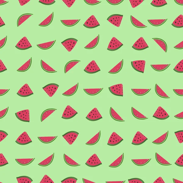 Wassermelonen Nahtloses Stoffmuster Mit Grünem Hintergrund — Stockvektor