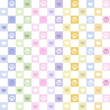 Ekose pastel desenli sevgililer günü dizaynı. Pençe izli. Kusursuz kumaş deseni. Vektör illüstrasyonu