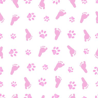 Ayak izleri ve pençe izleri kusursuz bebek duşu dizaynı. Vektör illüstrasyonu