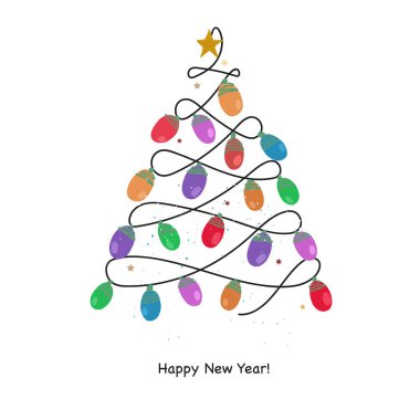 Renkli ampullü Noel ağacı. Vektör illüstrasyonu
