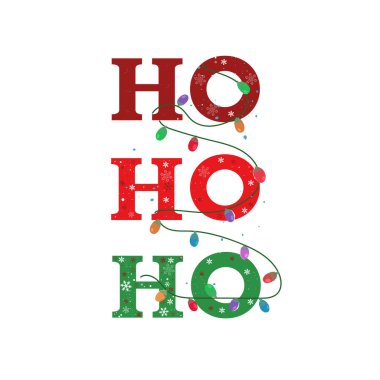 Ampullü HO HO HO metni. Noel tebrik kartı tasarımı. Vektör illüstrasyonu