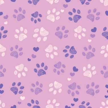 Pembe karalama pençe izleri ve kalpsiz kumaş deseni. Vektör illüstrasyonu