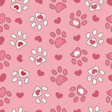 Pençe izli karalama pembe kalp deseni. Vektör illüstrasyonu