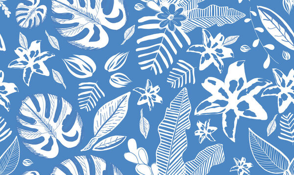 Hawaiian tropical banner design seamless pattern and background. Vector illustration
