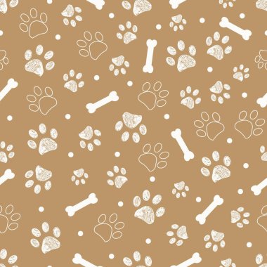 Açık kahverengi arka plan, beyaz pençe ve kemikler. Vektör illüstrasyonu