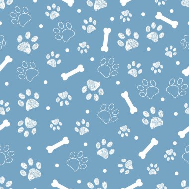 Mavi arka plan, beyaz pençe ve kemikler. Vektör illüstrasyonu