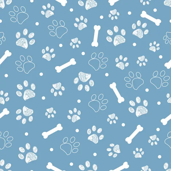 Mavi arka plan, beyaz pençe ve kemikler. Vektör illüstrasyonu