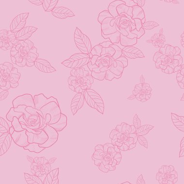 Pembe el çizilmiş gül desenli, bebek pembe arka planlı. Vektör illüstrasyonu