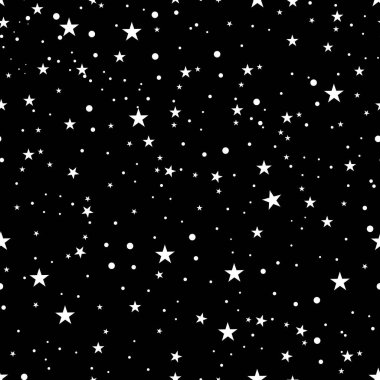 Kusursuz beyaz yıldızların siyah arkaplan deseni. Vektör illüstrasyonu