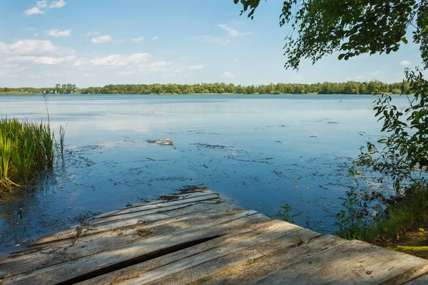 Разрушенный Деревянный Пирс Озере — стоковое фото