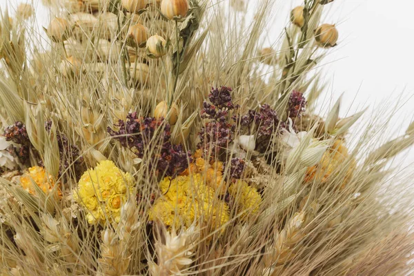 Didukh. Parça yakın çekim. Ukrayna Noel süsü ve geleneksel sembol. Farklı mısır gevreği ve çiçeklerden yapılmıştır..