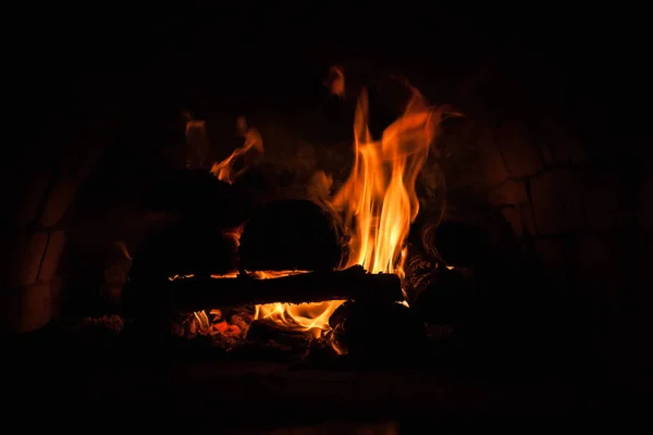 Égő Tüzes Kemencében Közelkép Háttér — Stock Fotó