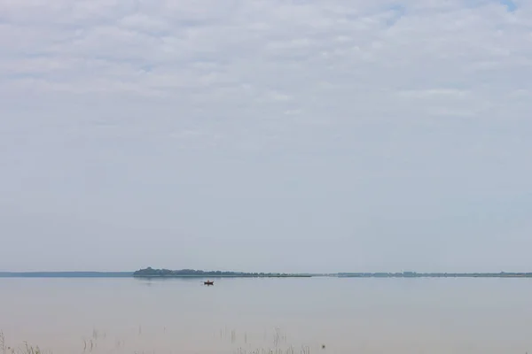 Manhã Cinzenta Num Lago Pitoresco Água Limpa Calma Juncos Águas — Fotografia de Stock